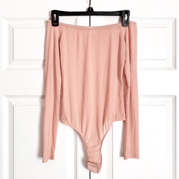 NWOT Pink Sheer Off the Shoulder Thong Bodysuit - Picture 3 of 12